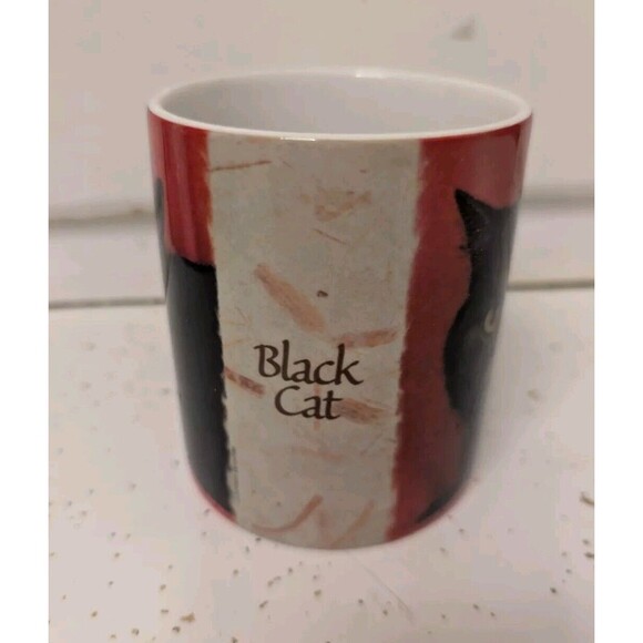 BLACK CAT  RED / BURGANDY COFFEE TEA MUG UNBRANDED CAT LOVER GIFT - Picture 3 of 4
